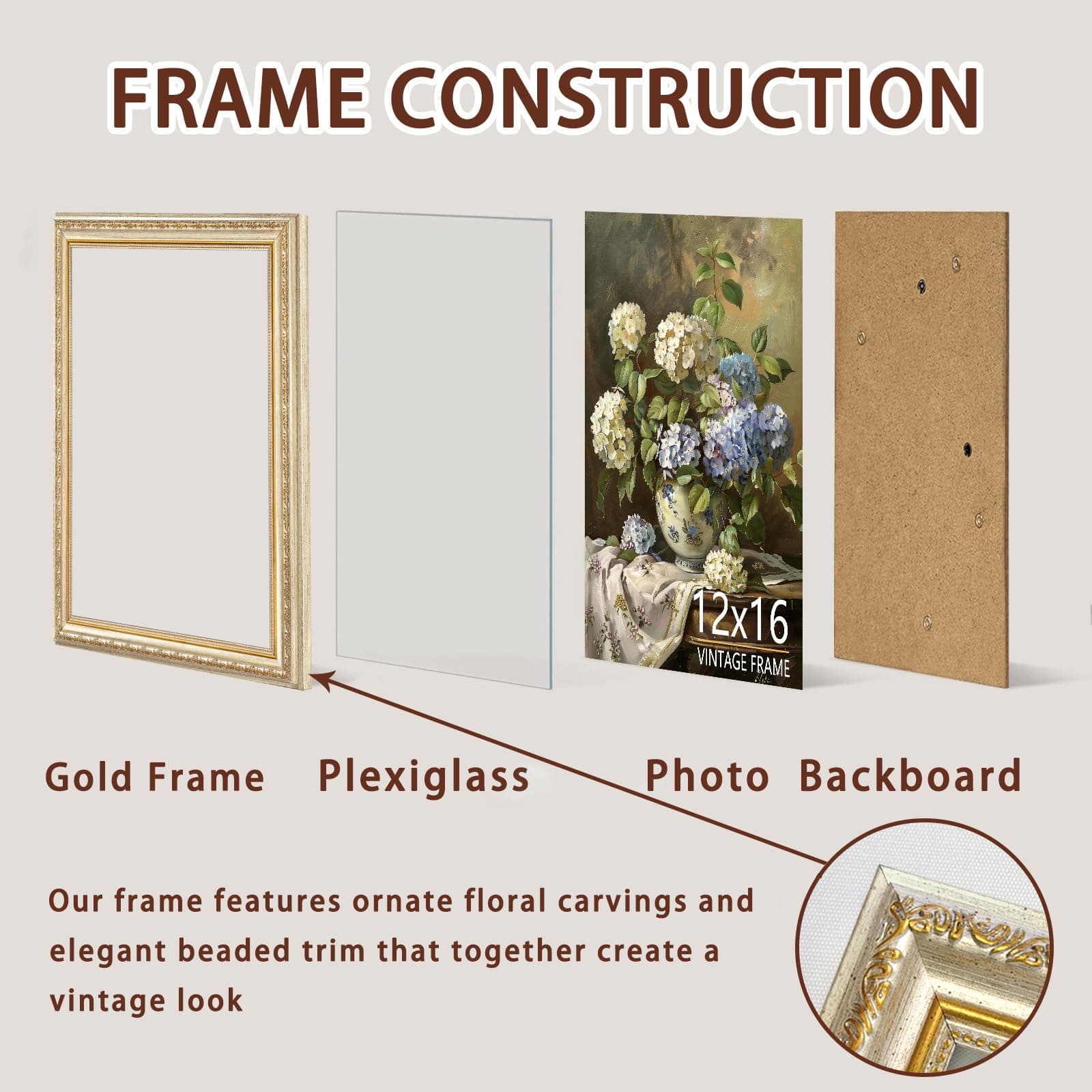 ASTRDECOR 12x16 Vintage Picture Frames Set of 2, Ornate Champagne Silver Photo F - Thumbnail 3