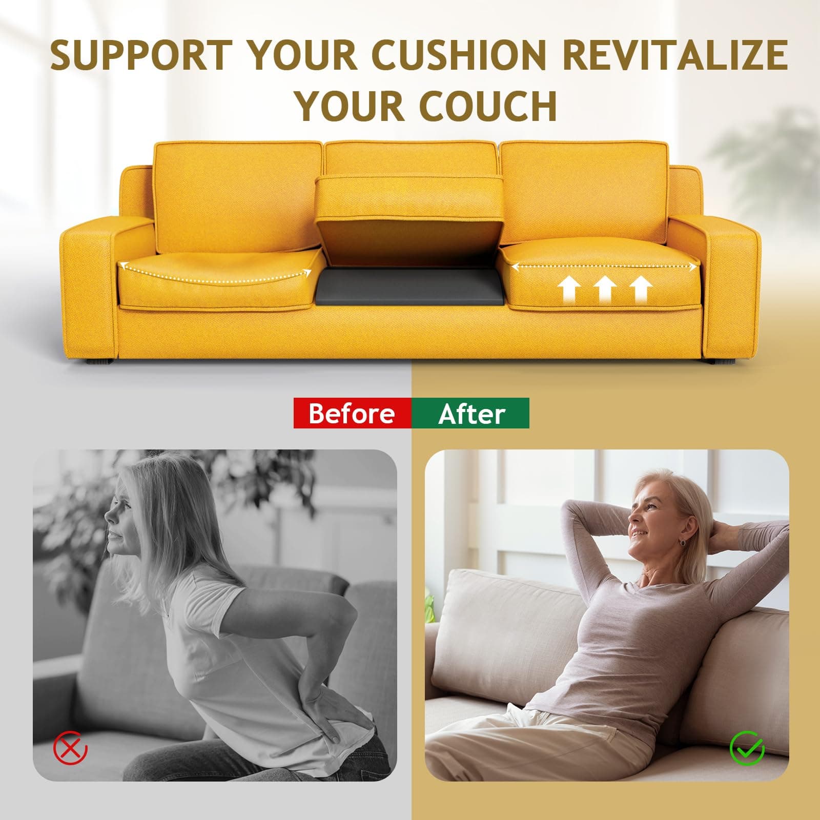 MYLIFESION Couch Cushion Support for Sagging Seat, 24x24x2 inches High-Density F - Thumbnail 6