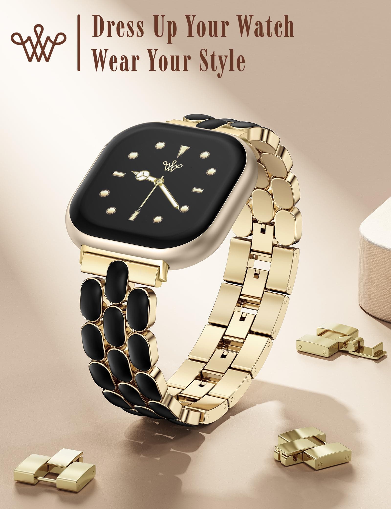 Wearlizer Resin Metal Band Compatible with Fitbit Versa 4 Bands for Women/Sense - Thumbnail 4