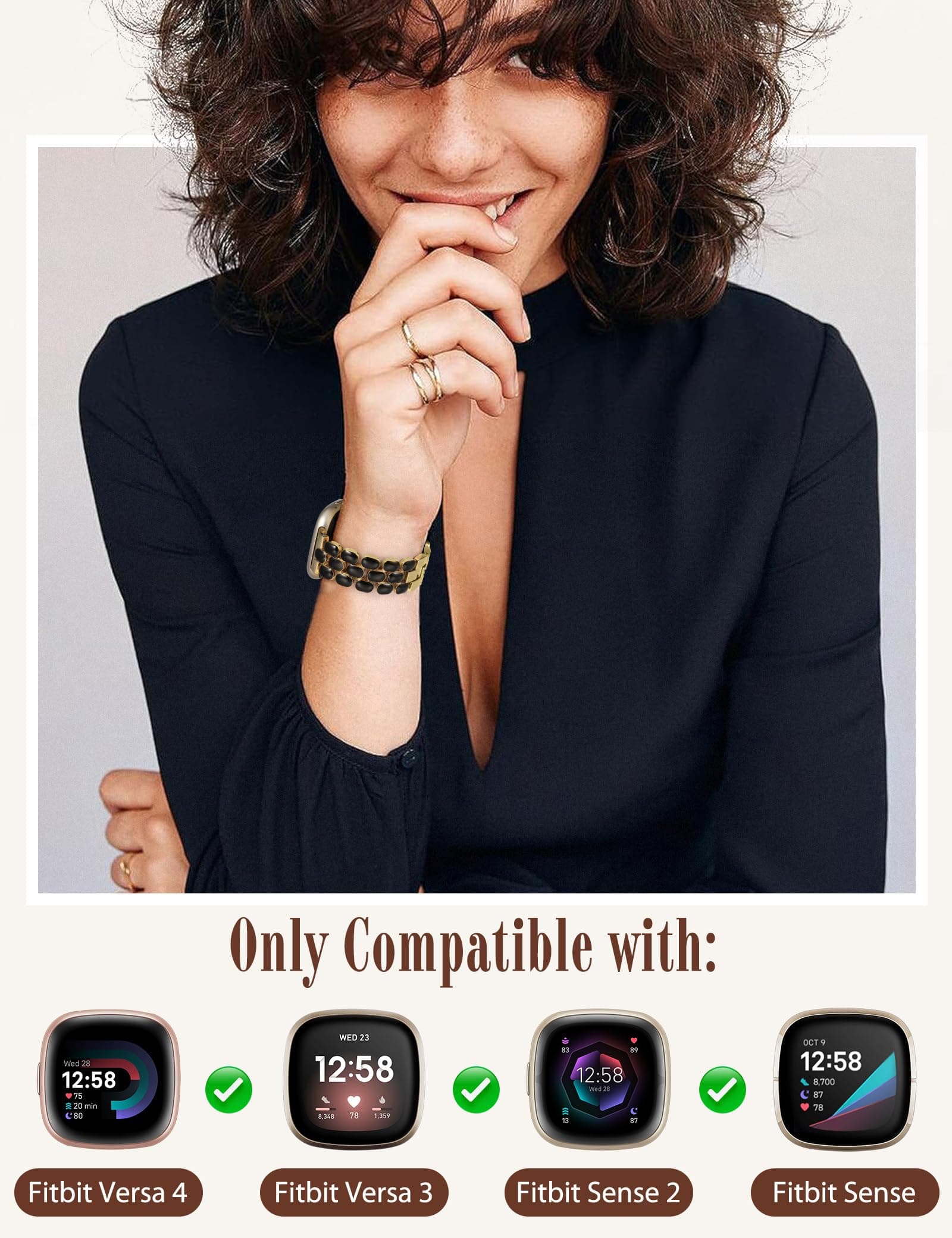 Wearlizer Resin Metal Band Compatible with Fitbit Versa 4 Bands for Women/Sense - Thumbnail 2