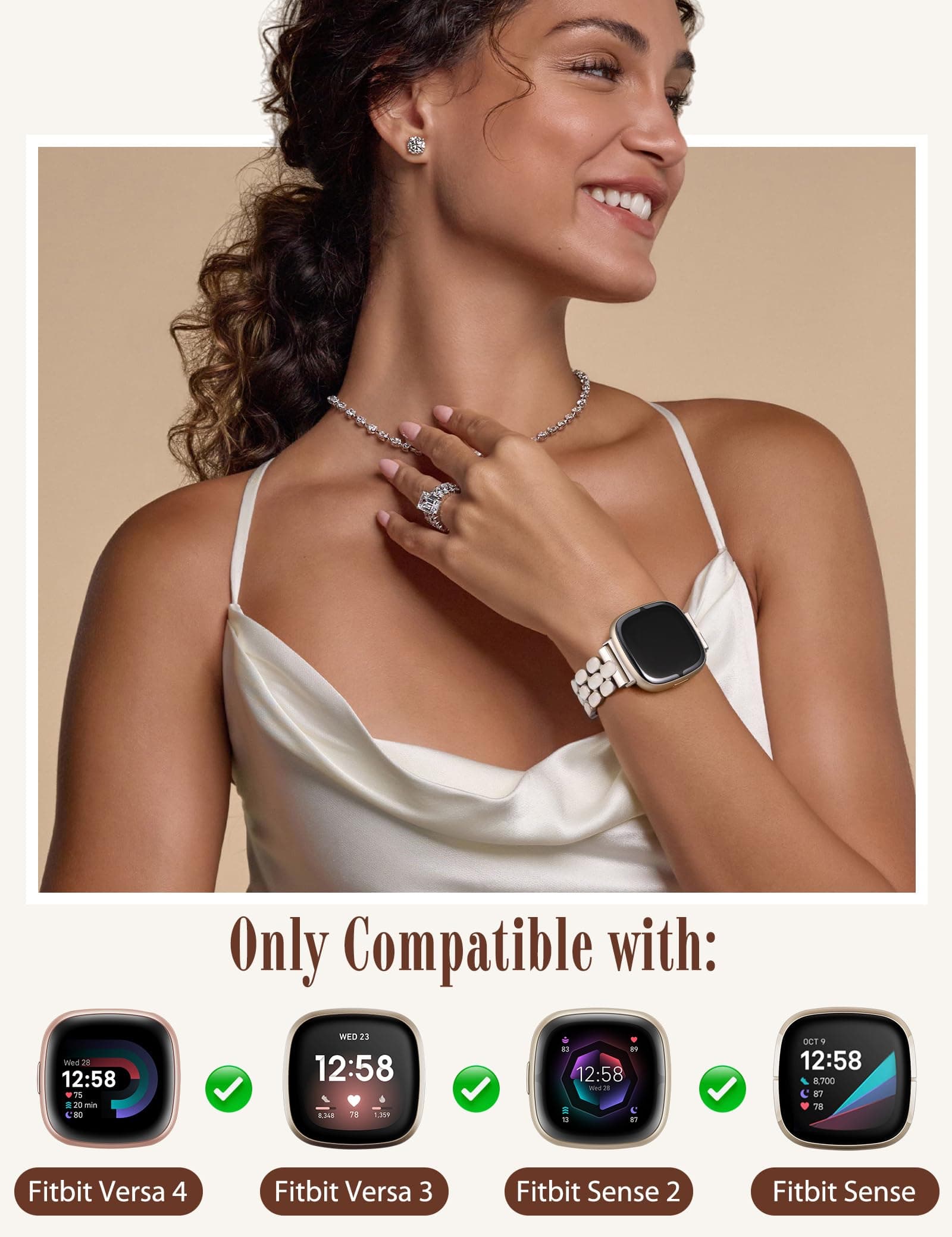Wearlizer Resin Metal Band Compatible with Fitbit Versa 4 Bands for Women/Sense - Thumbnail 2