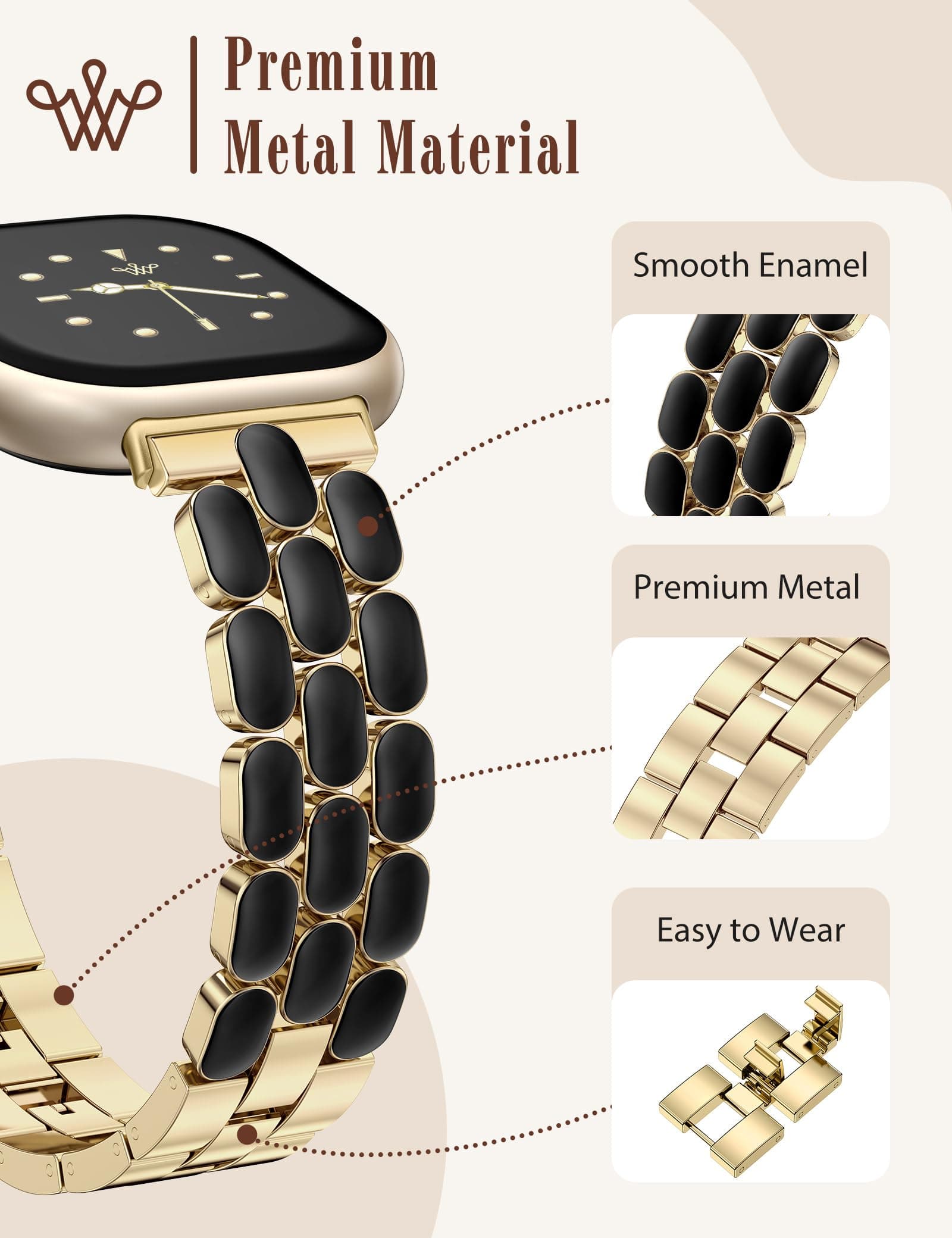 Wearlizer Resin Metal Band Compatible with Fitbit Versa 4 Bands for Women/Sense - Thumbnail 3