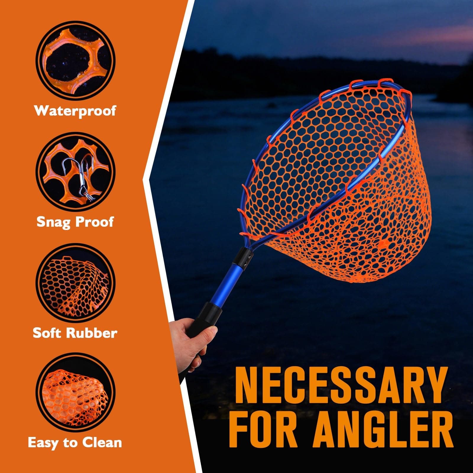 Dovesun Rubber Fishing Net Replacement Netting Clear Black Fish Landing Net 19.5 - Thumbnail 3