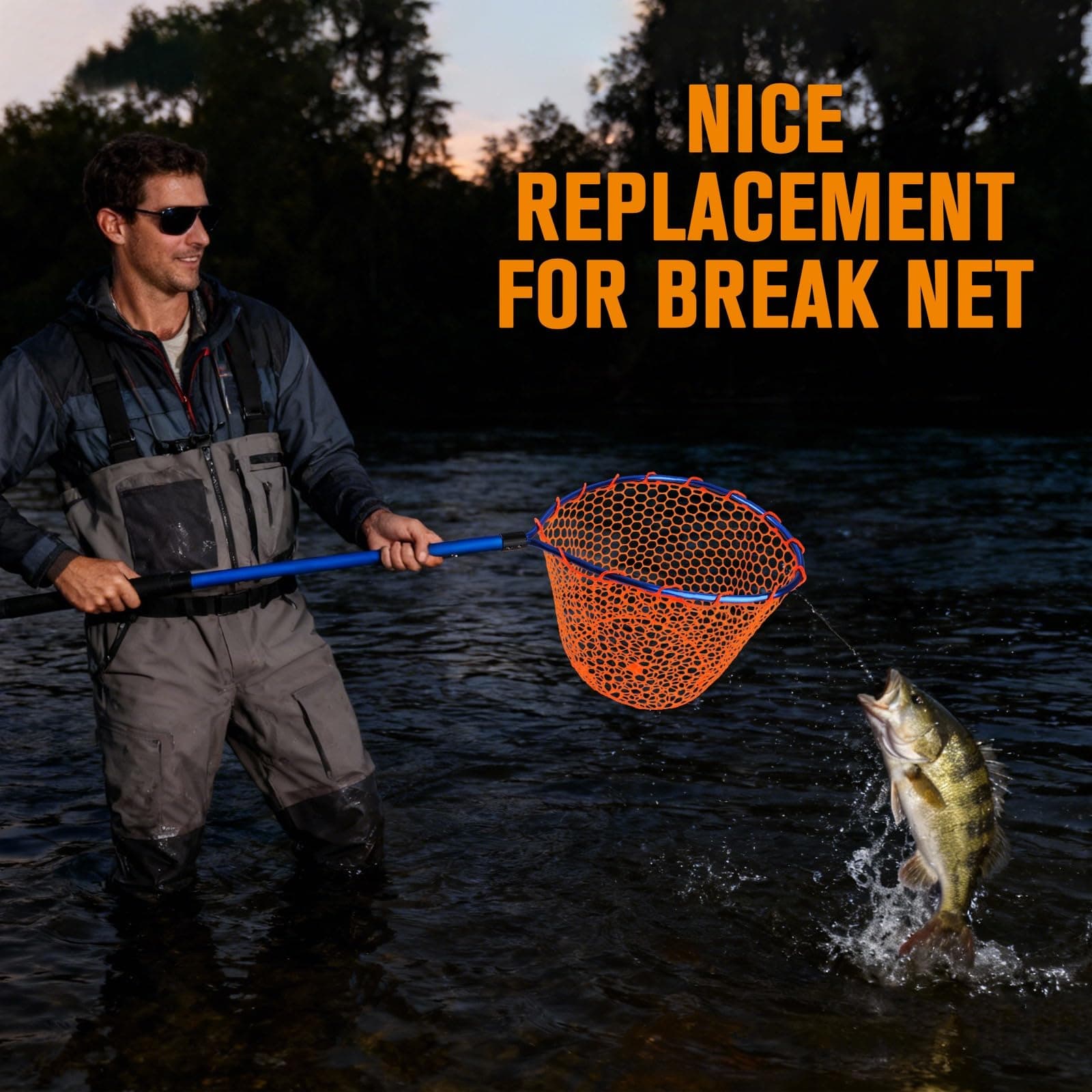 Dovesun Rubber Fishing Net Replacement Netting Clear Black Fish Landing Net 19.5 - Thumbnail 6