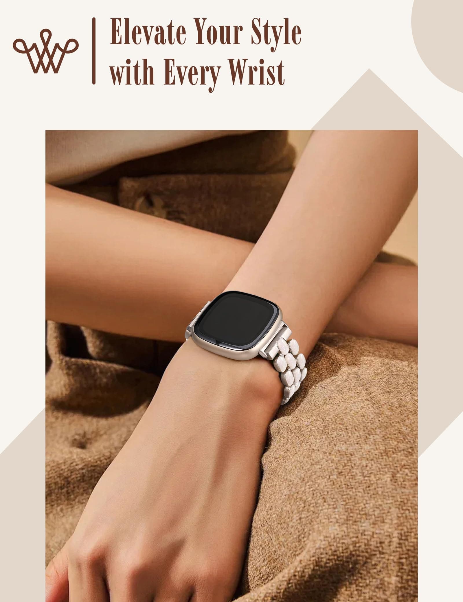 Wearlizer Resin Metal Band Compatible with Fitbit Versa 4 Bands for Women/Sense - Thumbnail 6
