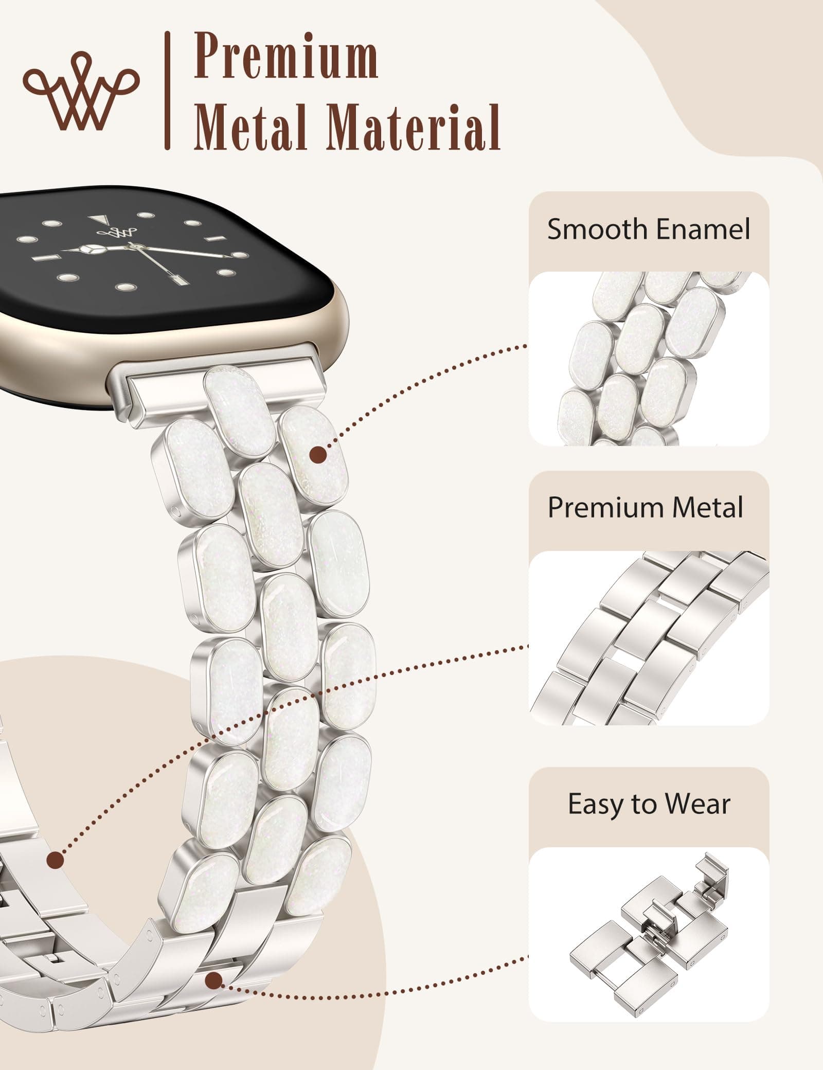 Wearlizer Resin Metal Band Compatible with Fitbit Versa 4 Bands for Women/Sense - Thumbnail 3