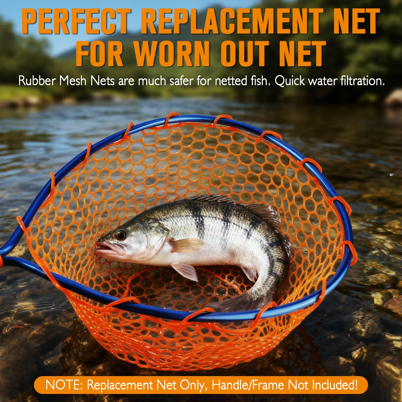 Dovesun Rubber Fishing Net Replacement Netting Clear Black Fish Landing Net 19.5 - Thumbnail 2