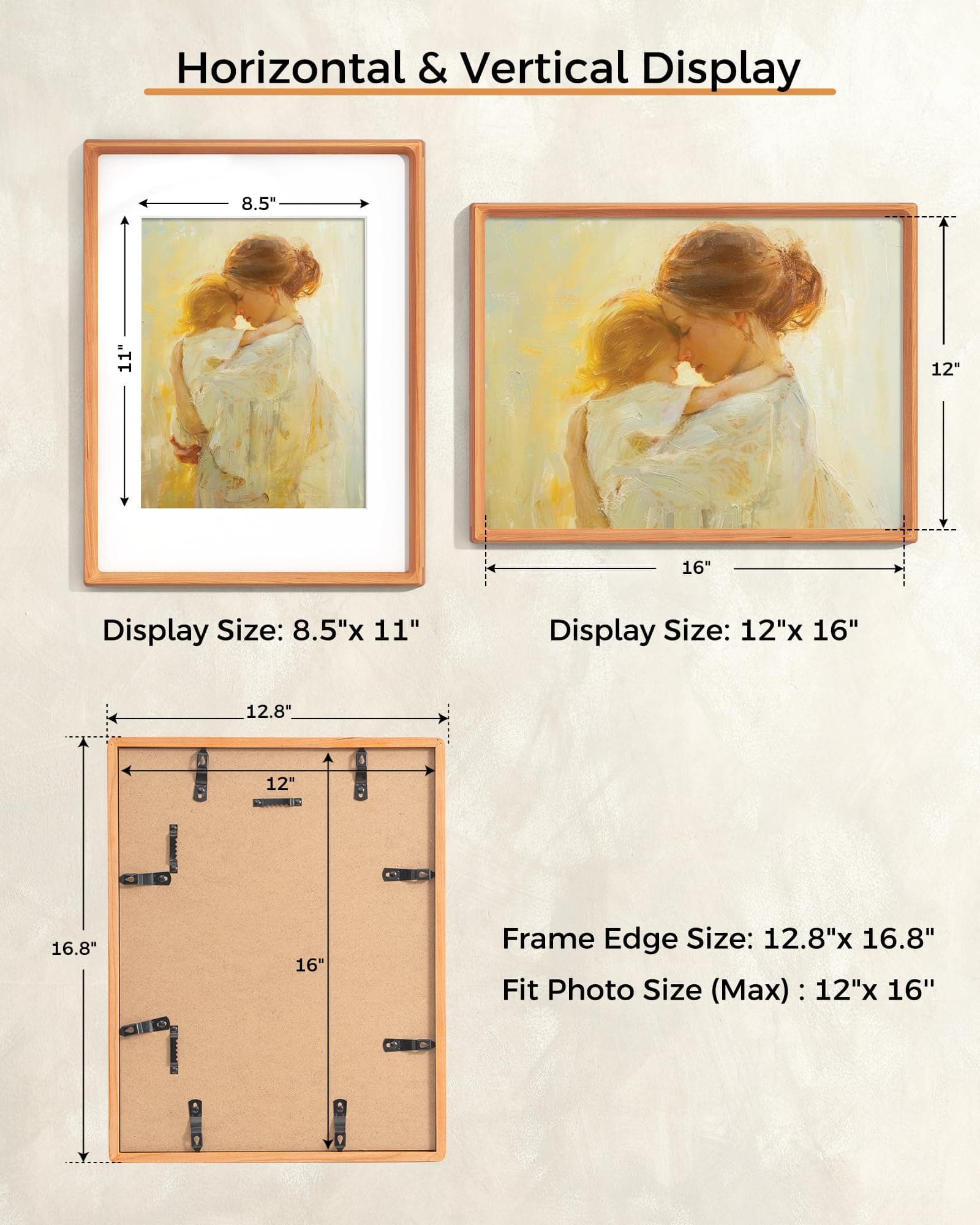 RICHFOCUS 12x16 Picture Frame USA-Sourced Natural Cherry Solid Wood Photo Frame - Thumbnail 6