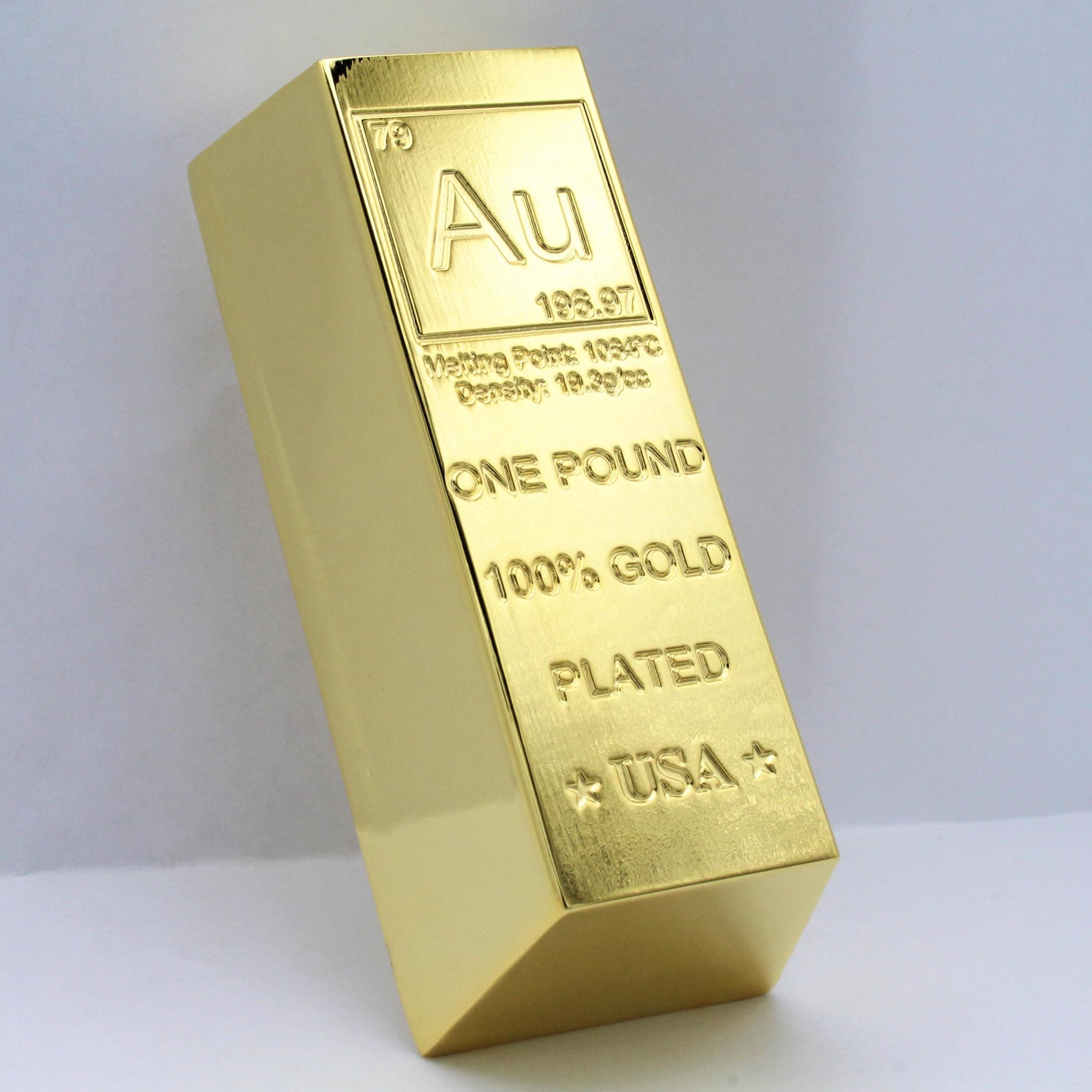 1 lb Gold Plated Bar (Trapezoid Ingot) 18K Paperweight - Element Design with Cer - Thumbnail 2