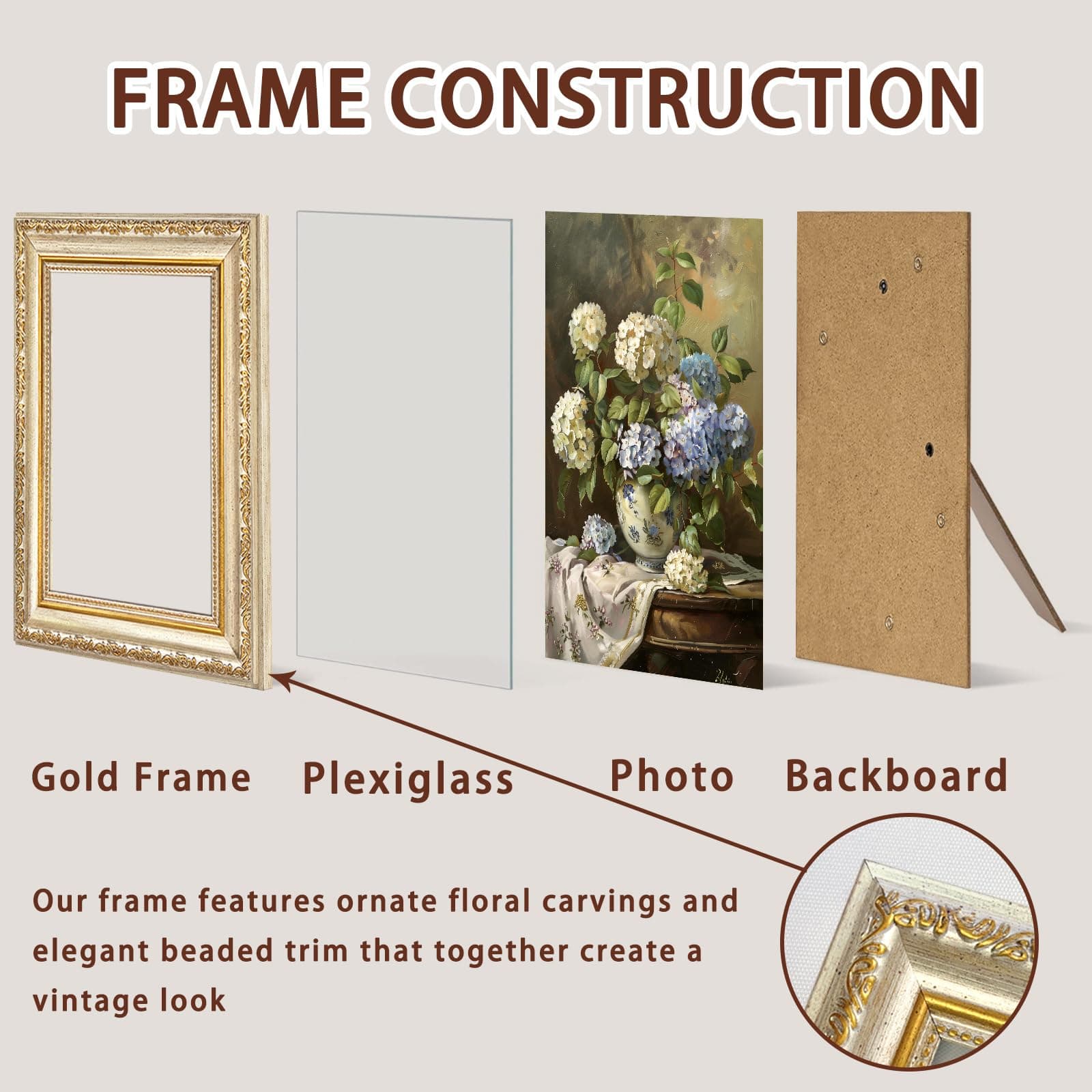 ASTRDECOR Ornate 10x10 Picture Frame Set of 2, Vintage 10 x 10 Photo Frame for W - Thumbnail 4