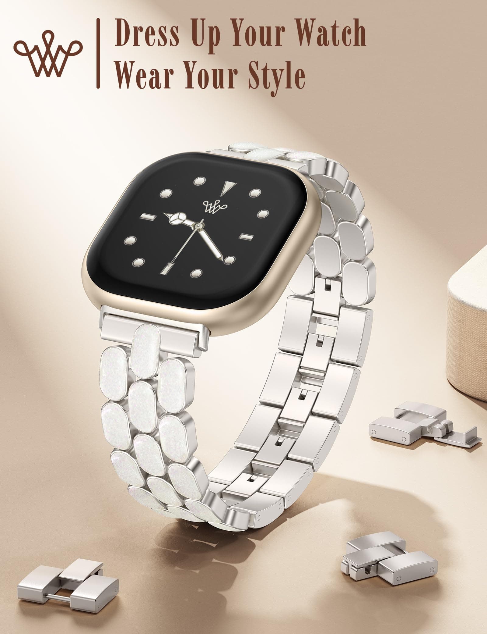 Wearlizer Resin Metal Band Compatible with Fitbit Versa 4 Bands for Women/Sense - Thumbnail 4