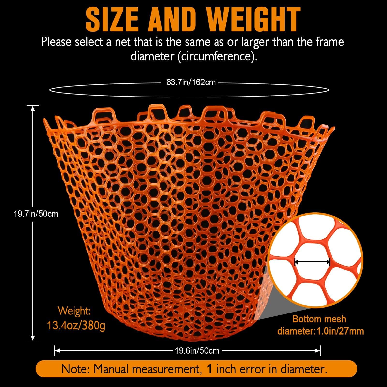Dovesun Rubber Fishing Net Replacement Netting Clear Black Fish Landing Net 19.5 - Thumbnail 7