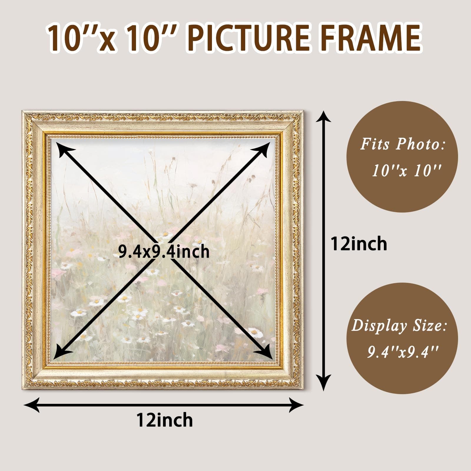 ASTRDECOR Ornate 10x10 Picture Frame Set of 2, Vintage 10 x 10 Photo Frame for W - Thumbnail 2