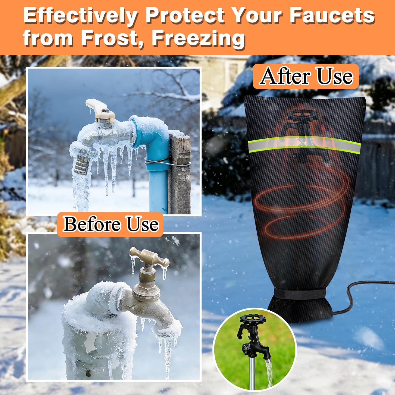 Heated Outdoor Faucet Covers for Winter, 35 X 15 Inches Outdoor Anti Freeze Wate - Thumbnail 5