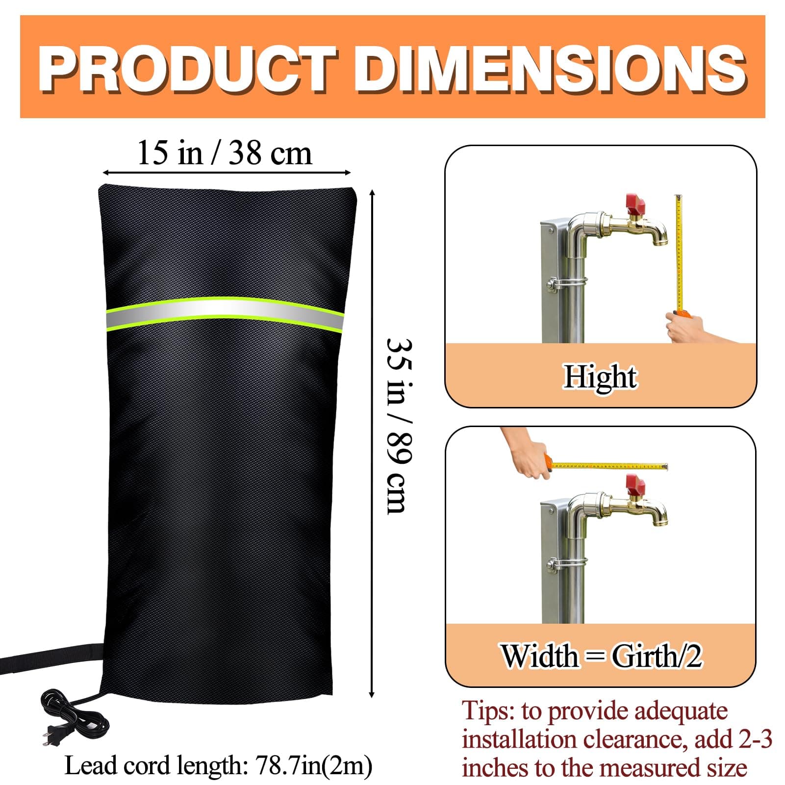 Heated Outdoor Faucet Covers for Winter, 35 X 15 Inches Outdoor Anti Freeze Wate - Thumbnail 3