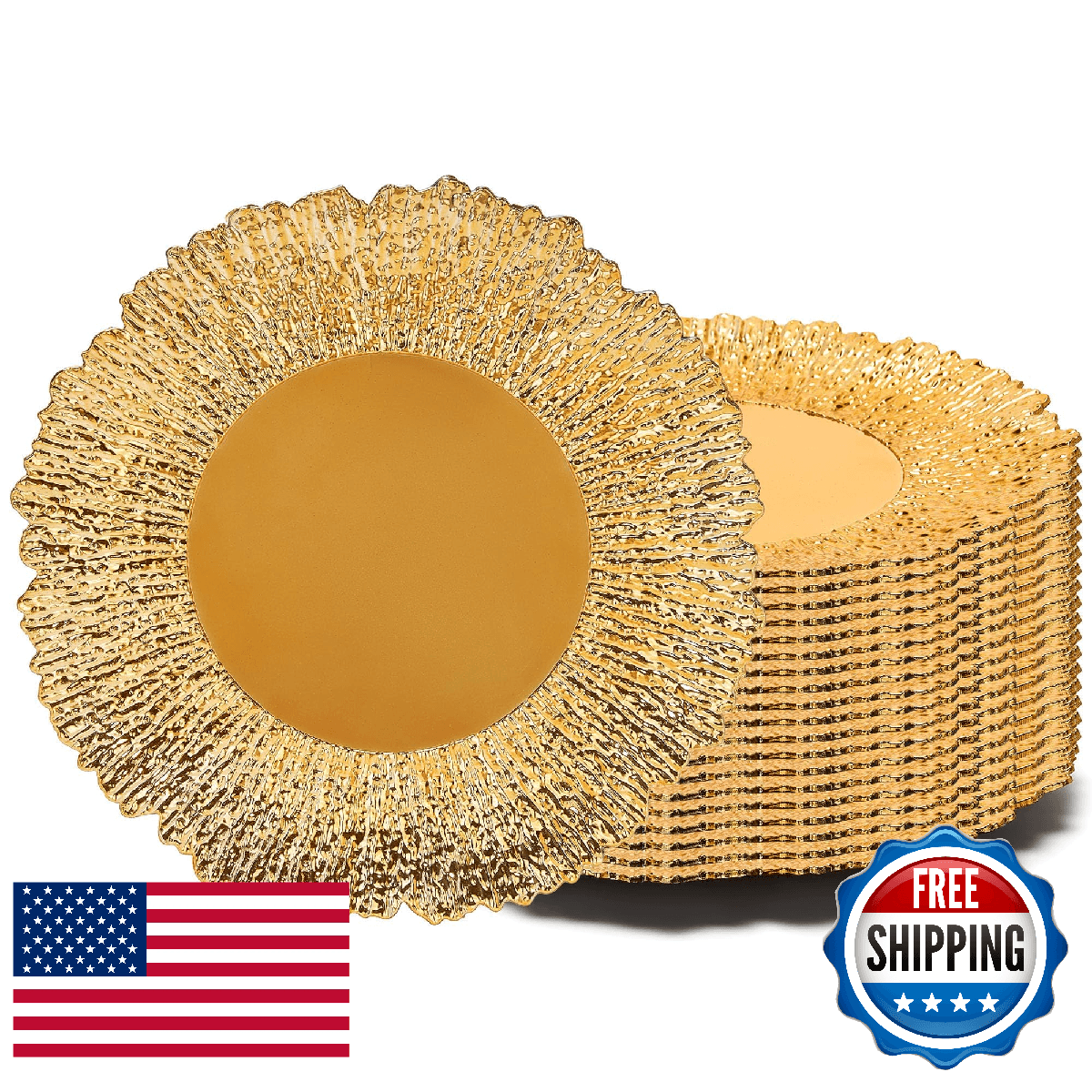 Roncooker 24-Unit Gold Charger Plates Collection 13 Inch Round Plastic Chargers - Image 1