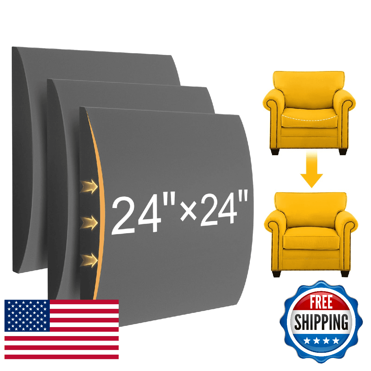 MYLIFESION Couch Cushion Support for Sagging Seat, 24x24x2 inches High-Density F - Image 1