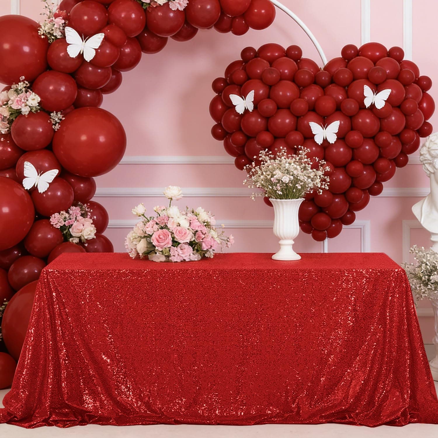 OQSQ Red Sequin Tablecloth 60x102 inch Glitter Drape Table Cover Sparkle Sequenc - Thumbnail 7
