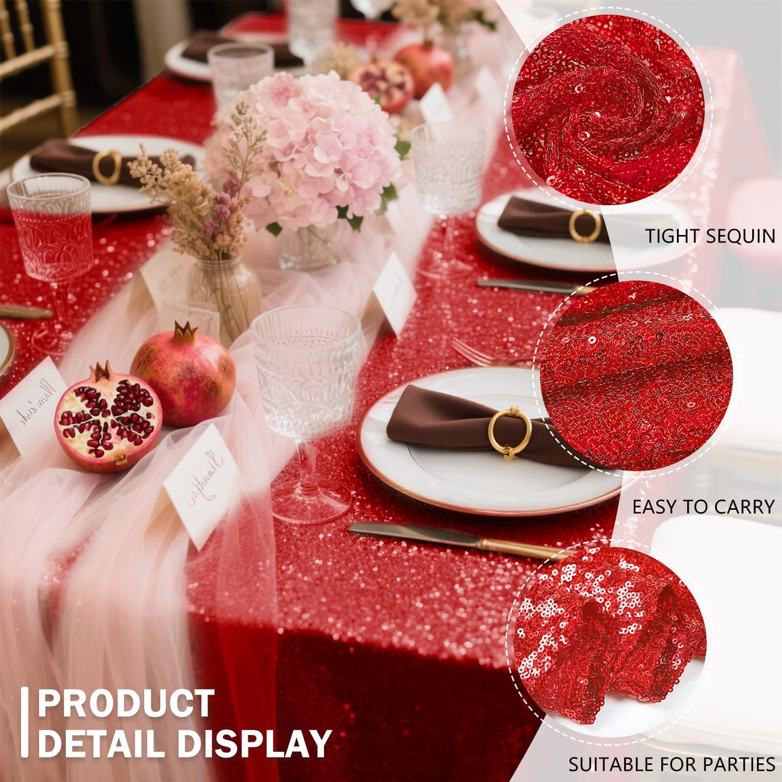 OQSQ Red Sequin Tablecloth 60x102 inch Glitter Drape Table Cover Sparkle Sequenc - Thumbnail 2