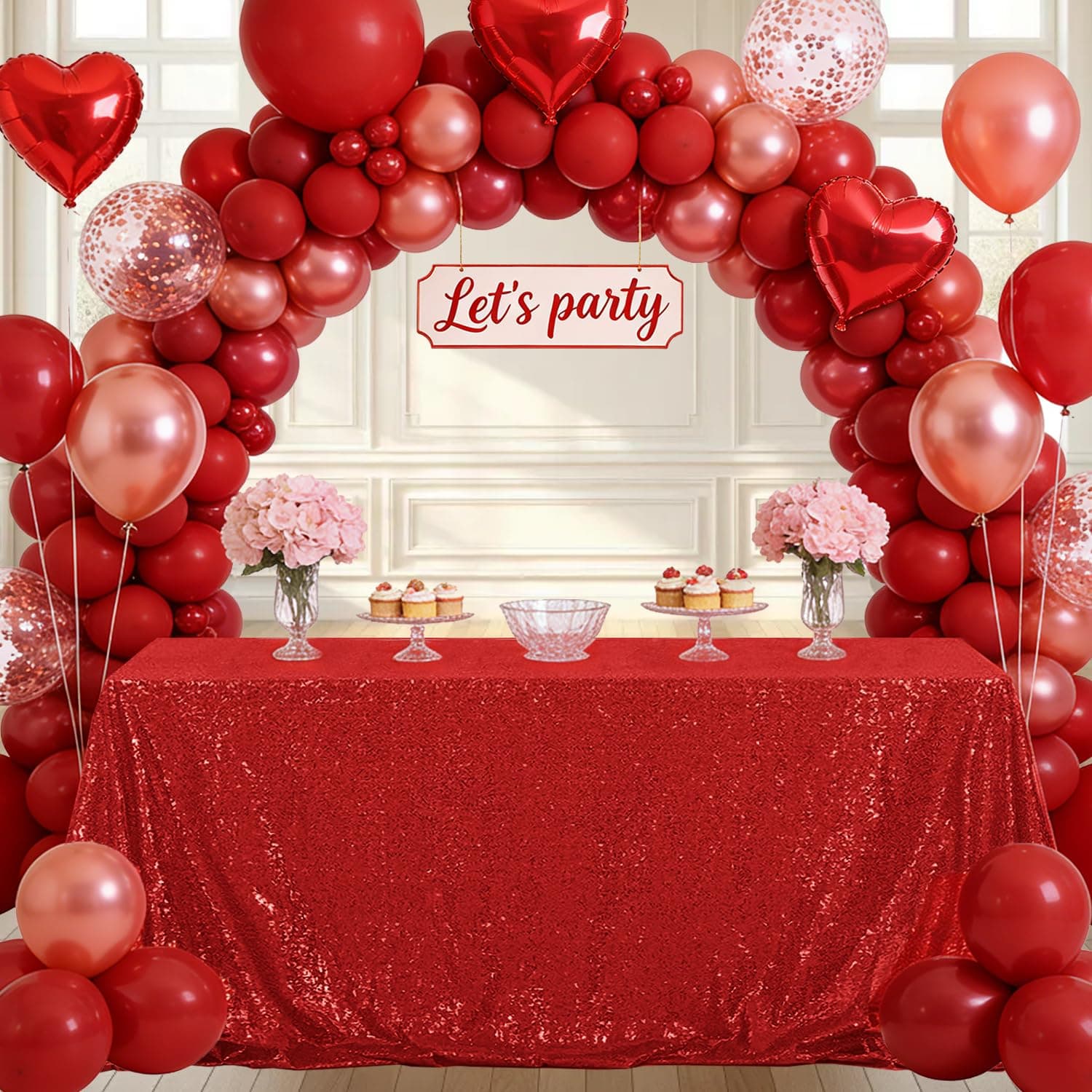 OQSQ Red Sequin Tablecloth 60x102 inch Glitter Drape Table Cover Sparkle Sequenc - Thumbnail 8