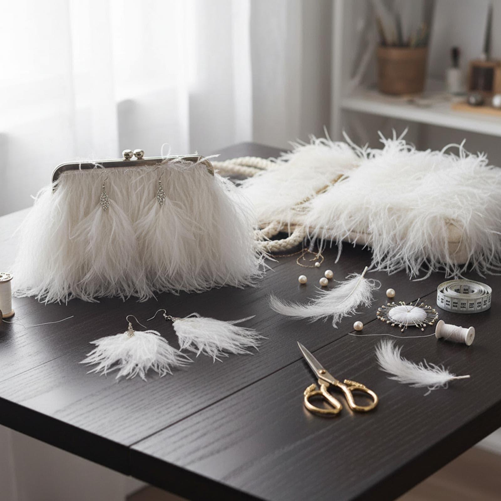 Janinka 10 Yards White Ostrich Feathers Trims 3-4 Inch Feathers Fringe Trim Ribb - Thumbnail 6