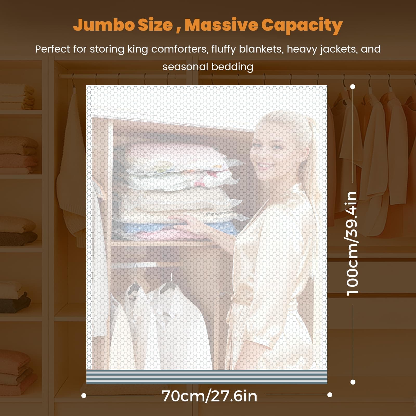 10 Jumbo Vacuum Storage Bags with Electric Pump, Large Vacuum Seal Bags for Clot - Thumbnail 3