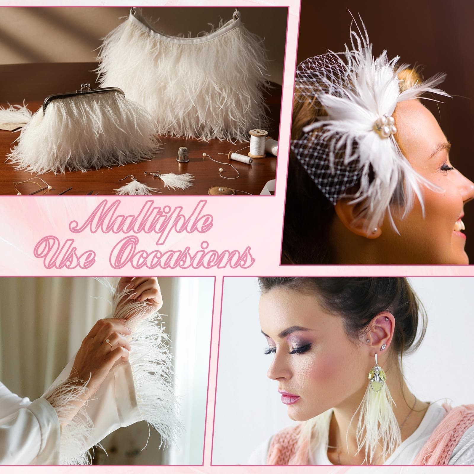 Janinka 10 Yards White Ostrich Feathers Trims 3-4 Inch Feathers Fringe Trim Ribb - Thumbnail 3