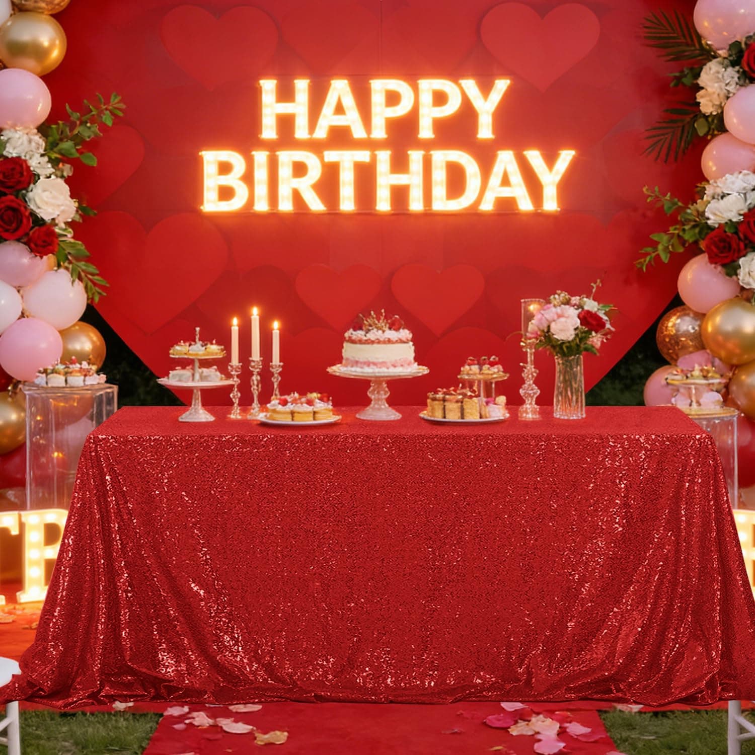 OQSQ Red Sequin Tablecloth 60x102 inch Glitter Drape Table Cover Sparkle Sequenc - Thumbnail 9