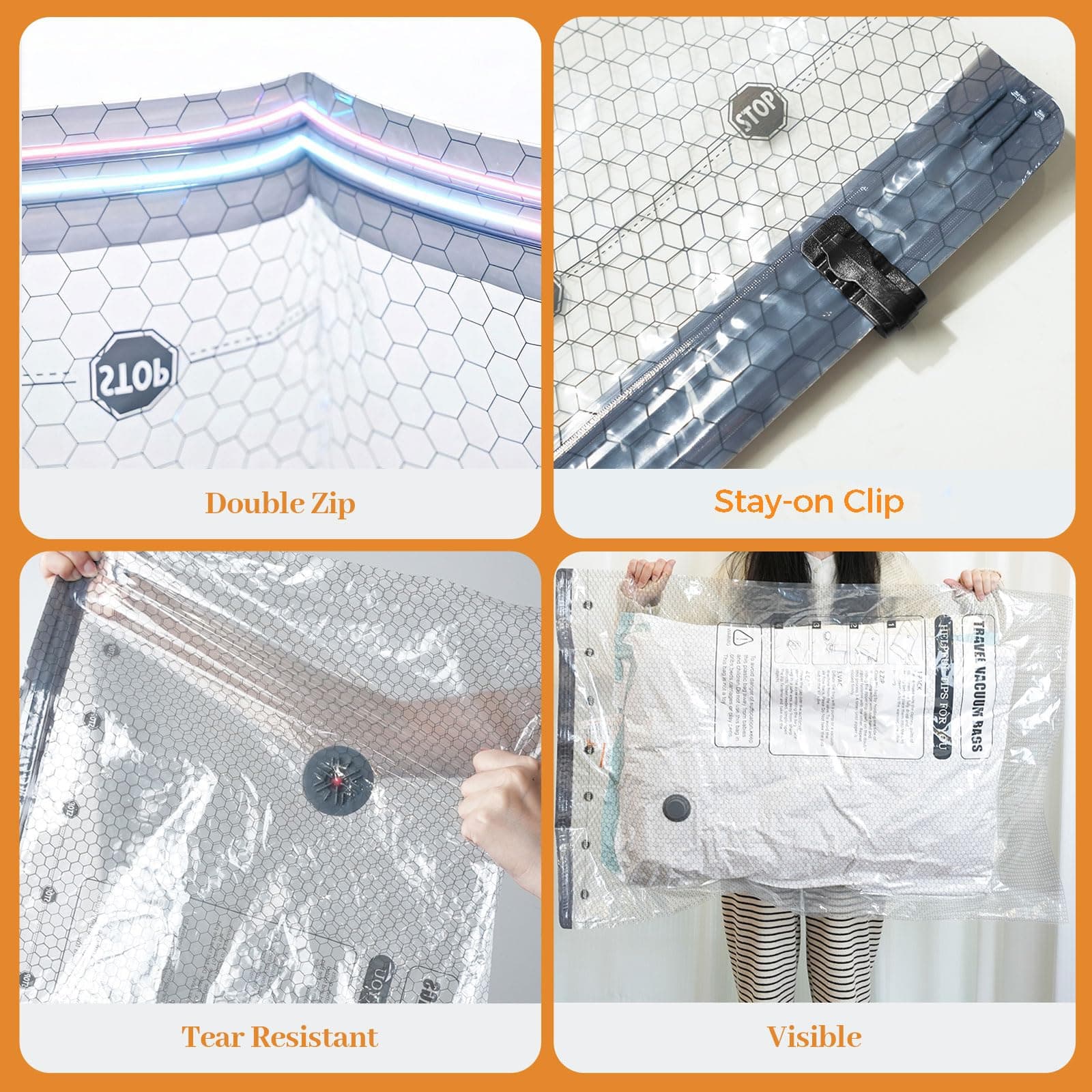 10 Jumbo Vacuum Storage Bags with Electric Pump, Large Vacuum Seal Bags for Clot - Thumbnail 7