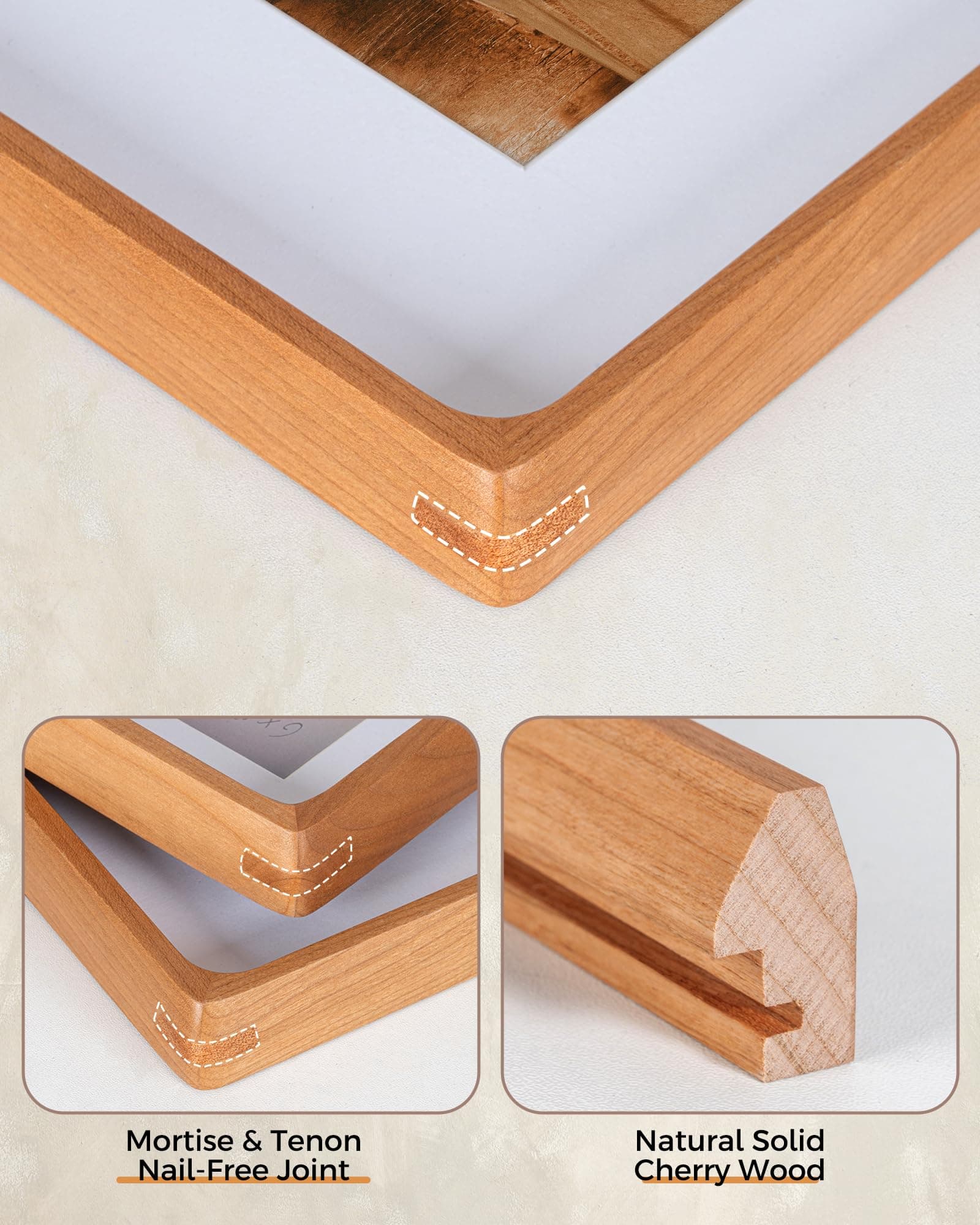RICHFOCUS 11x14 Picture Frame USA-Sourced Natural Cherry Solid Wood Photo Frame - Thumbnail 3