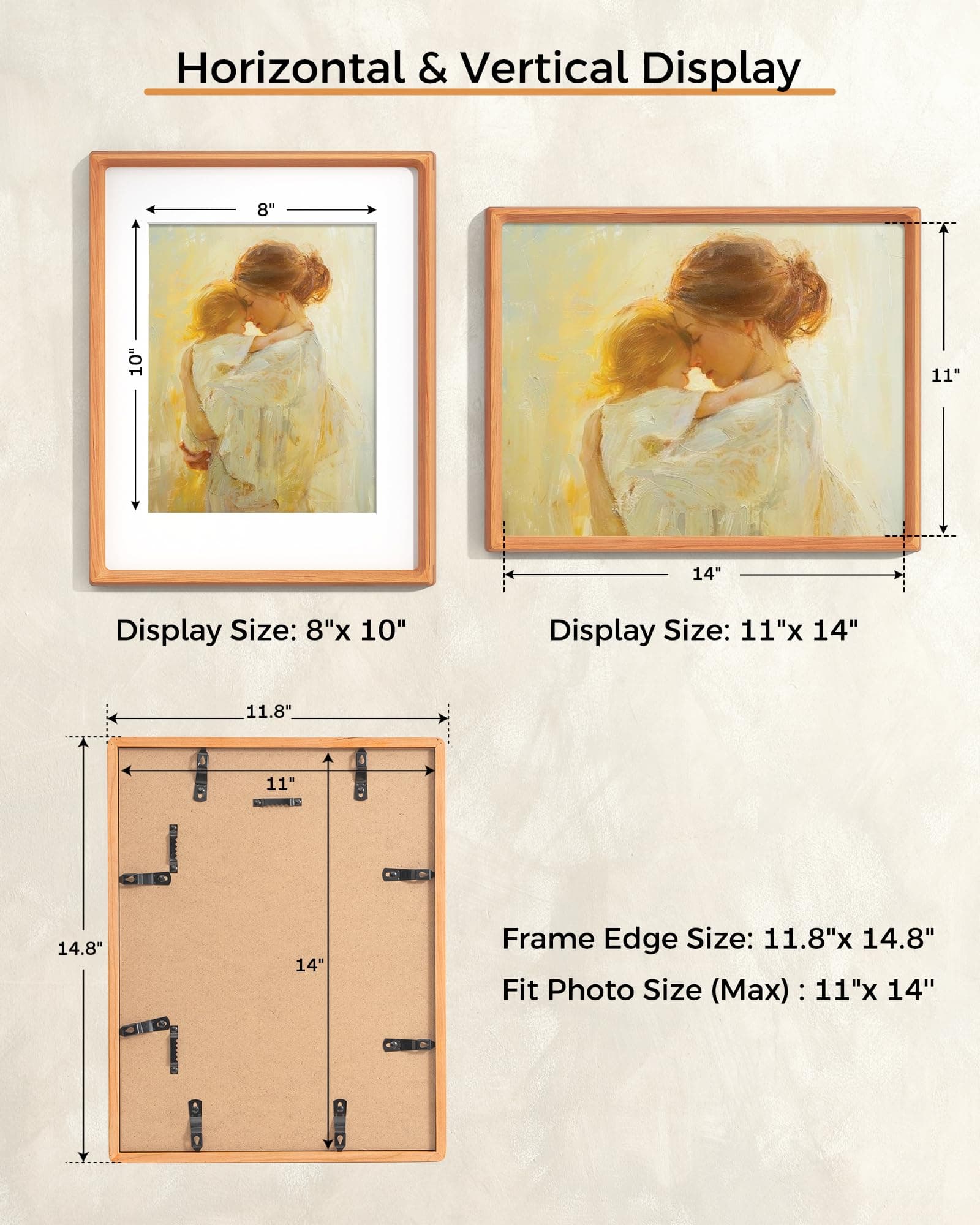 RICHFOCUS 11x14 Picture Frame USA-Sourced Natural Cherry Solid Wood Photo Frame - Thumbnail 6