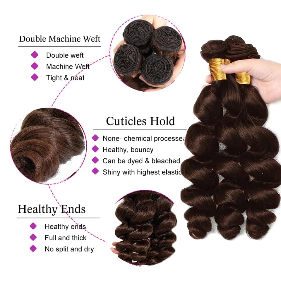 #4 Chocolate Bundles Human Hair Brown Loose Deep Wave Bundles 18 20 22 Inch Unpr - Thumbnail 3