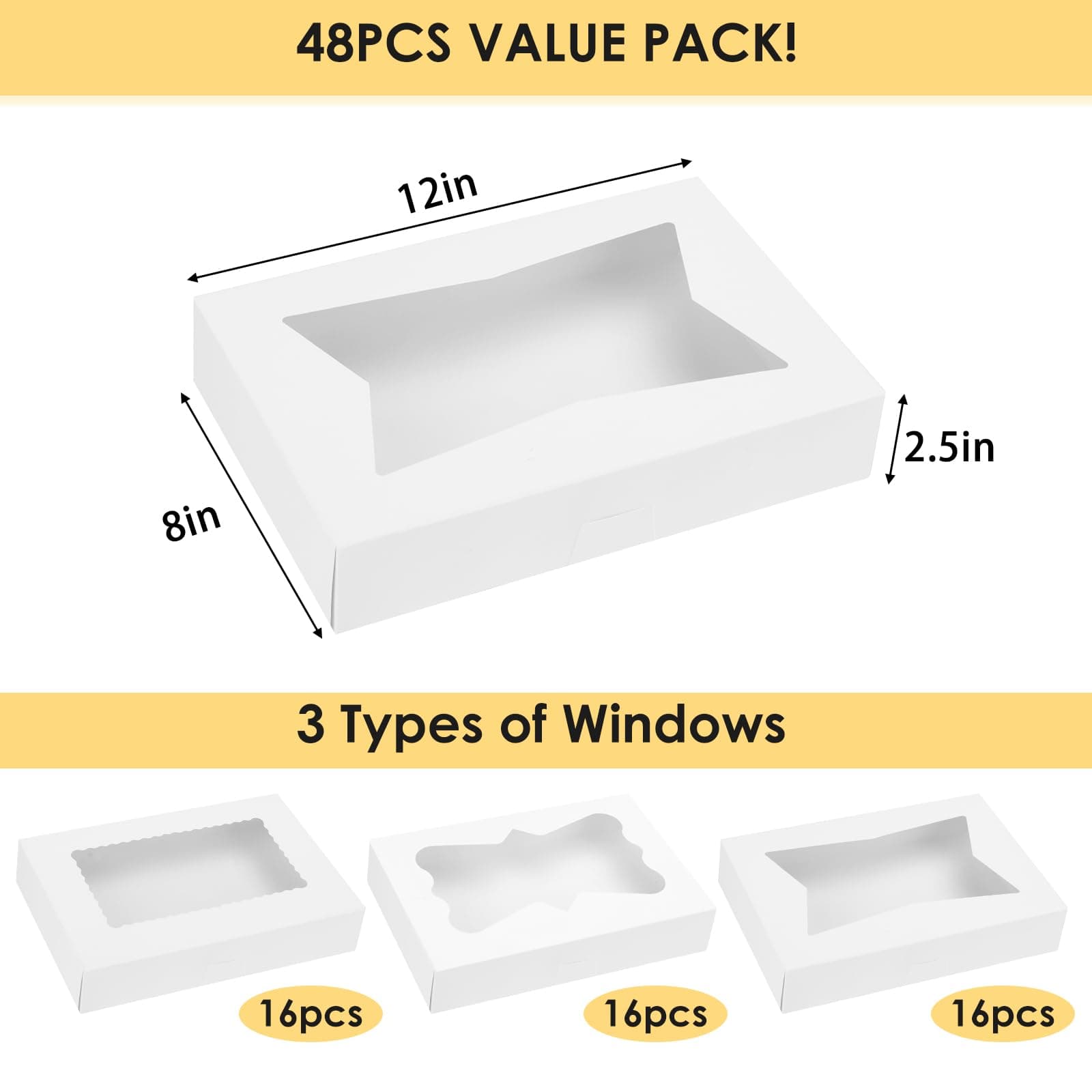 Moretoes 48pcs Bakery Boxes with 3 Style Window, 12x8x2.5 Inches Auto-Popup Cook - Thumbnail 2