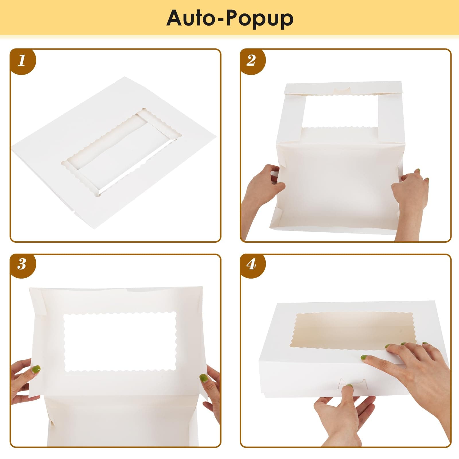 Moretoes 48pcs Bakery Boxes with 3 Style Window, 12x8x2.5 Inches Auto-Popup Cook - Thumbnail 3