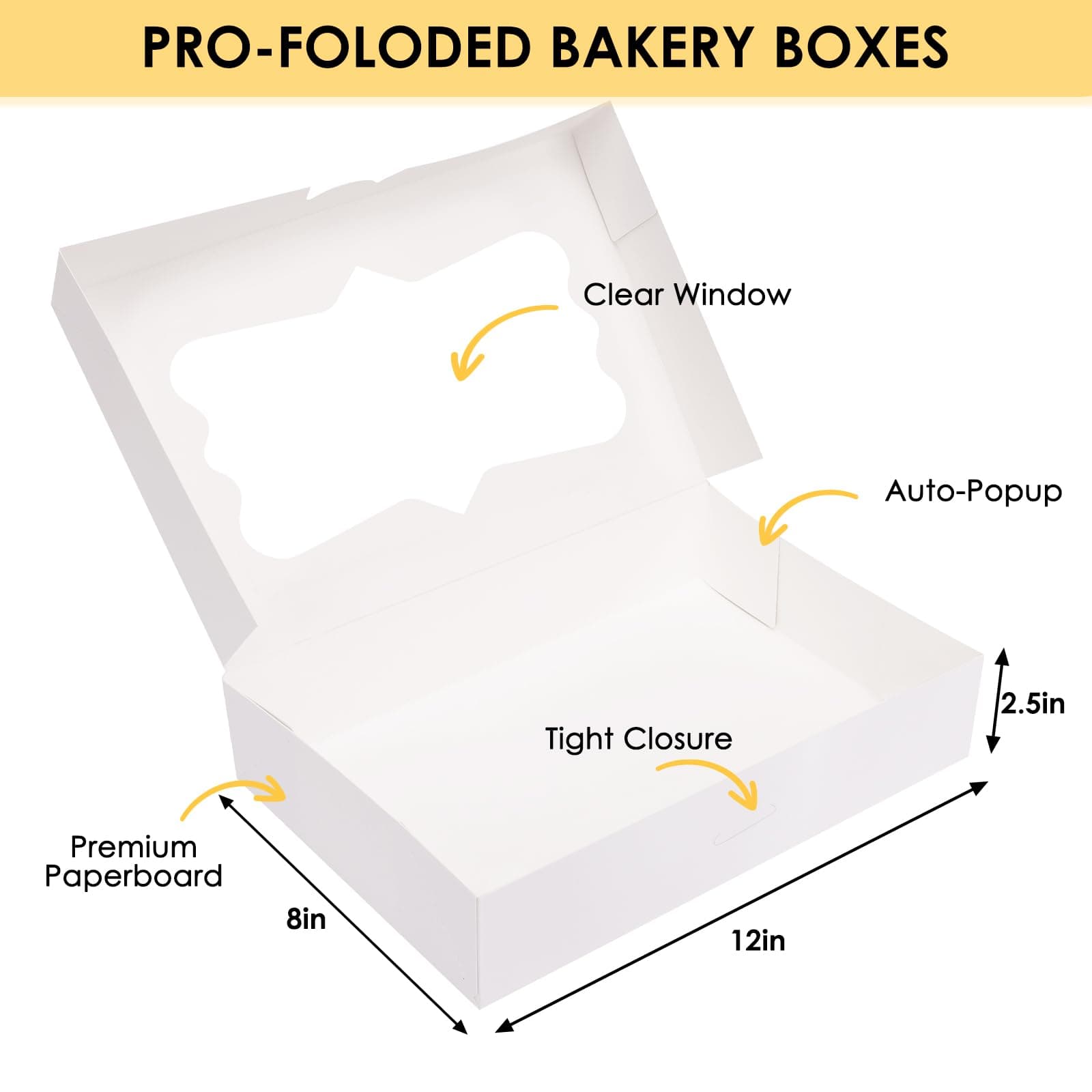 Moretoes 48pcs Bakery Boxes with 3 Style Window, 12x8x2.5 Inches Auto-Popup Cook - Thumbnail 4