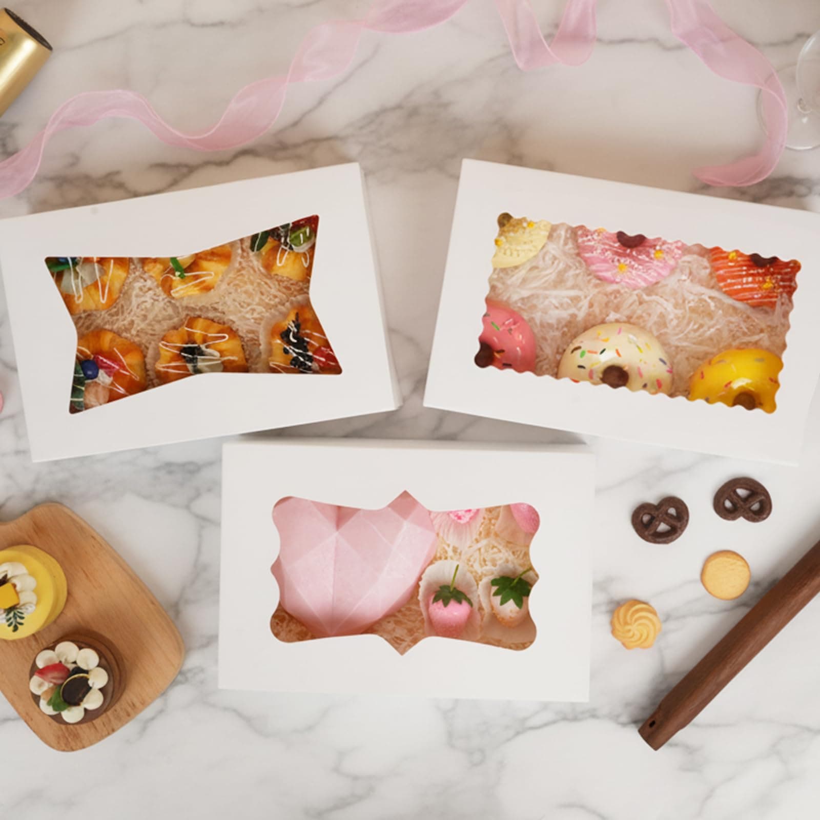 Moretoes 48pcs Bakery Boxes with 3 Style Window, 12x8x2.5 Inches Auto-Popup Cook - Thumbnail 6