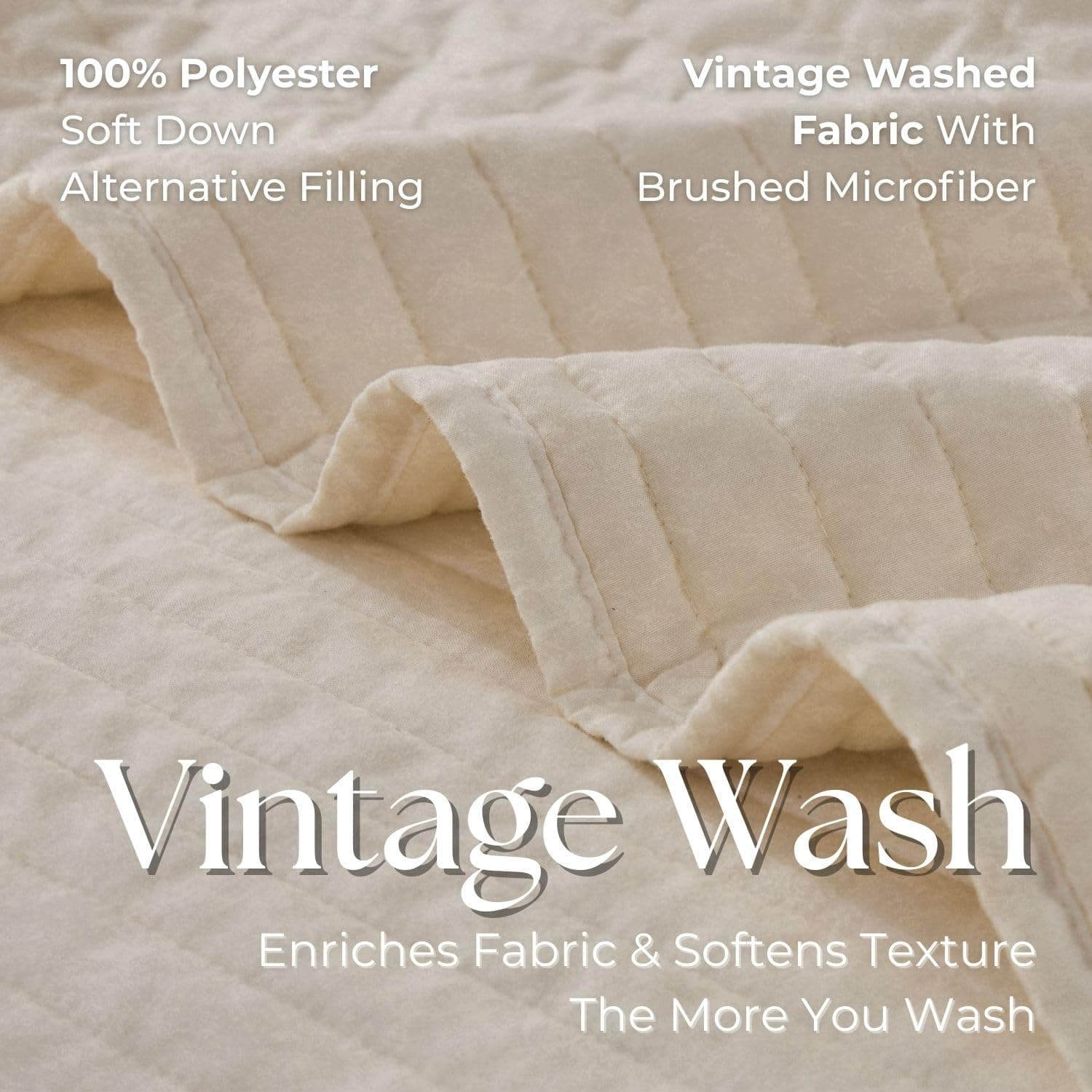 DOWN HOME Cali King Quilt Bedding Set with Shams, Vintage Washed Quilted Blanket - Thumbnail 4