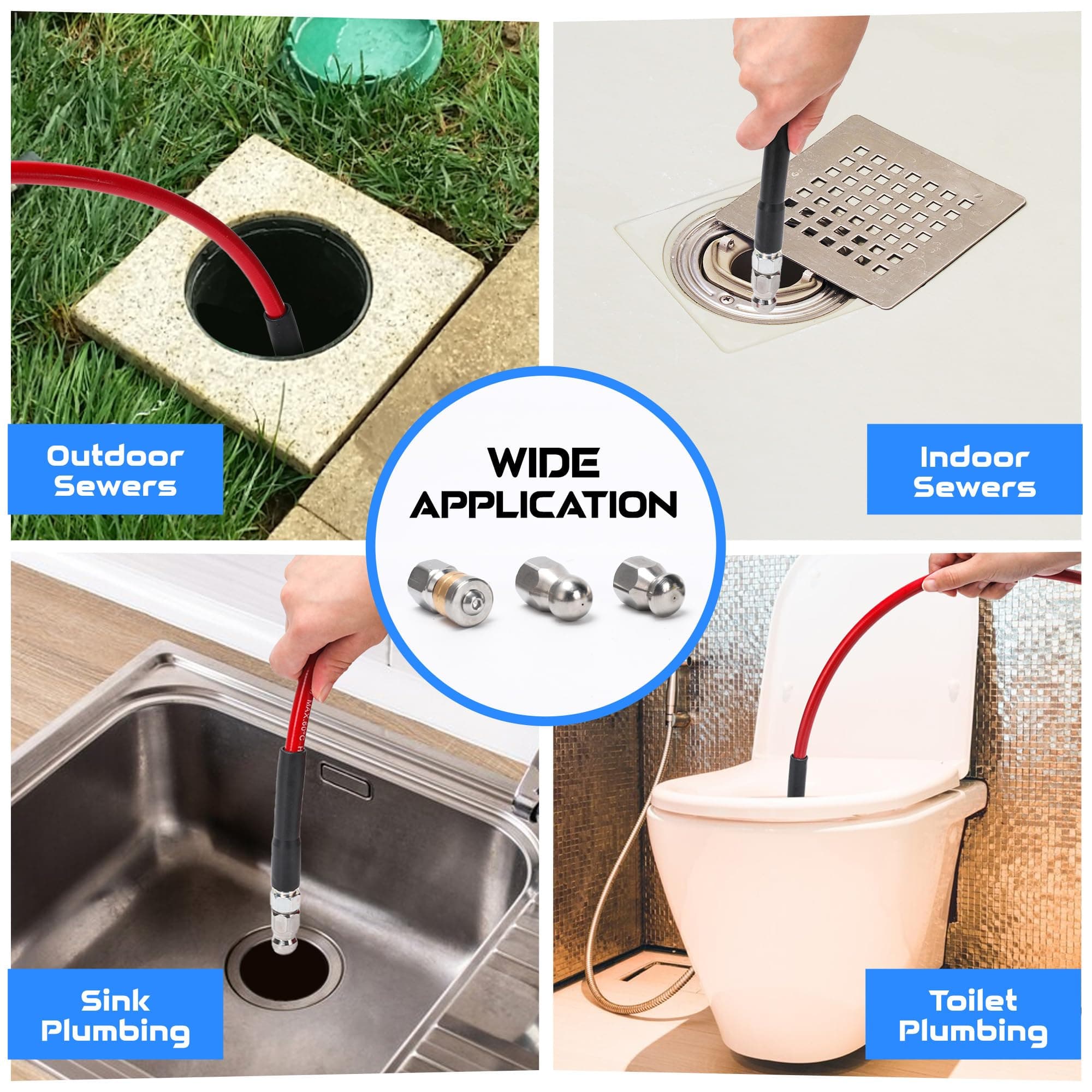 Sewer Jetter Kit for Pressure Washer 100 FT, Drain Cleaner Hose with Power Washe - Thumbnail 6