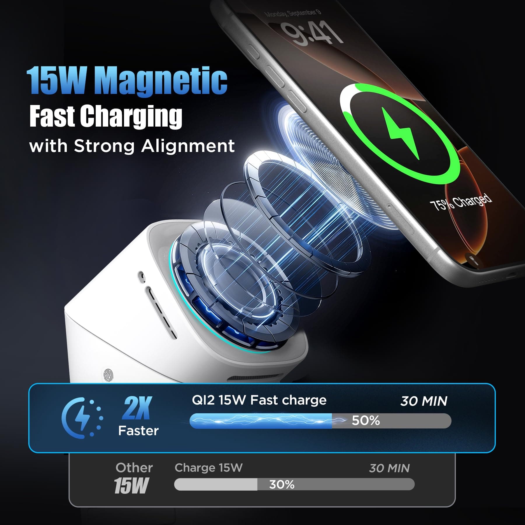3 in 1 Wireless Charging Station for iPhone 17/16/15/14/13/12 Pro Max, Qi 2 Cert - Thumbnail 2