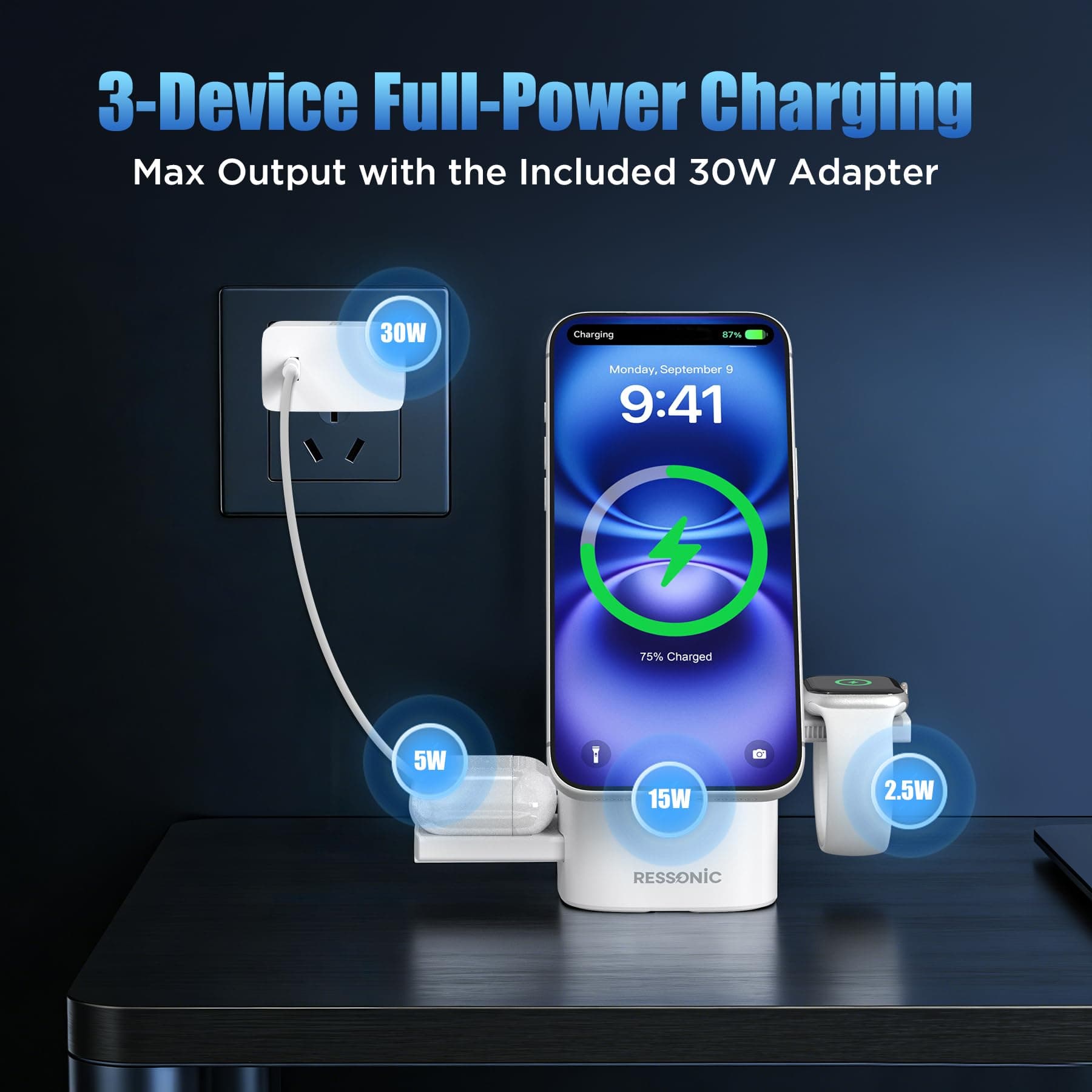 3 in 1 Wireless Charging Station for iPhone 17/16/15/14/13/12 Pro Max, Qi 2 Cert - Thumbnail 3
