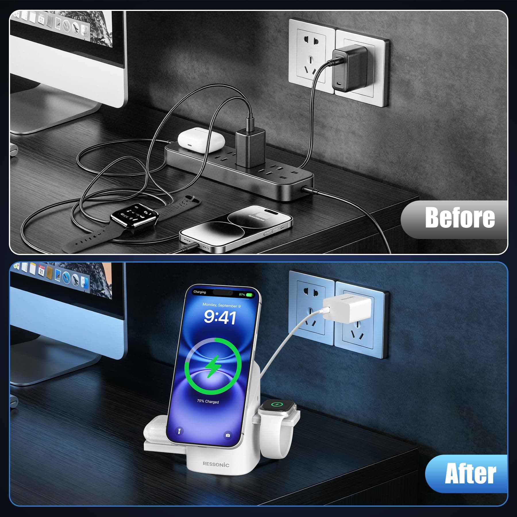 3 in 1 Wireless Charging Station for iPhone 17/16/15/14/13/12 Pro Max, Qi 2 Cert - Thumbnail 6