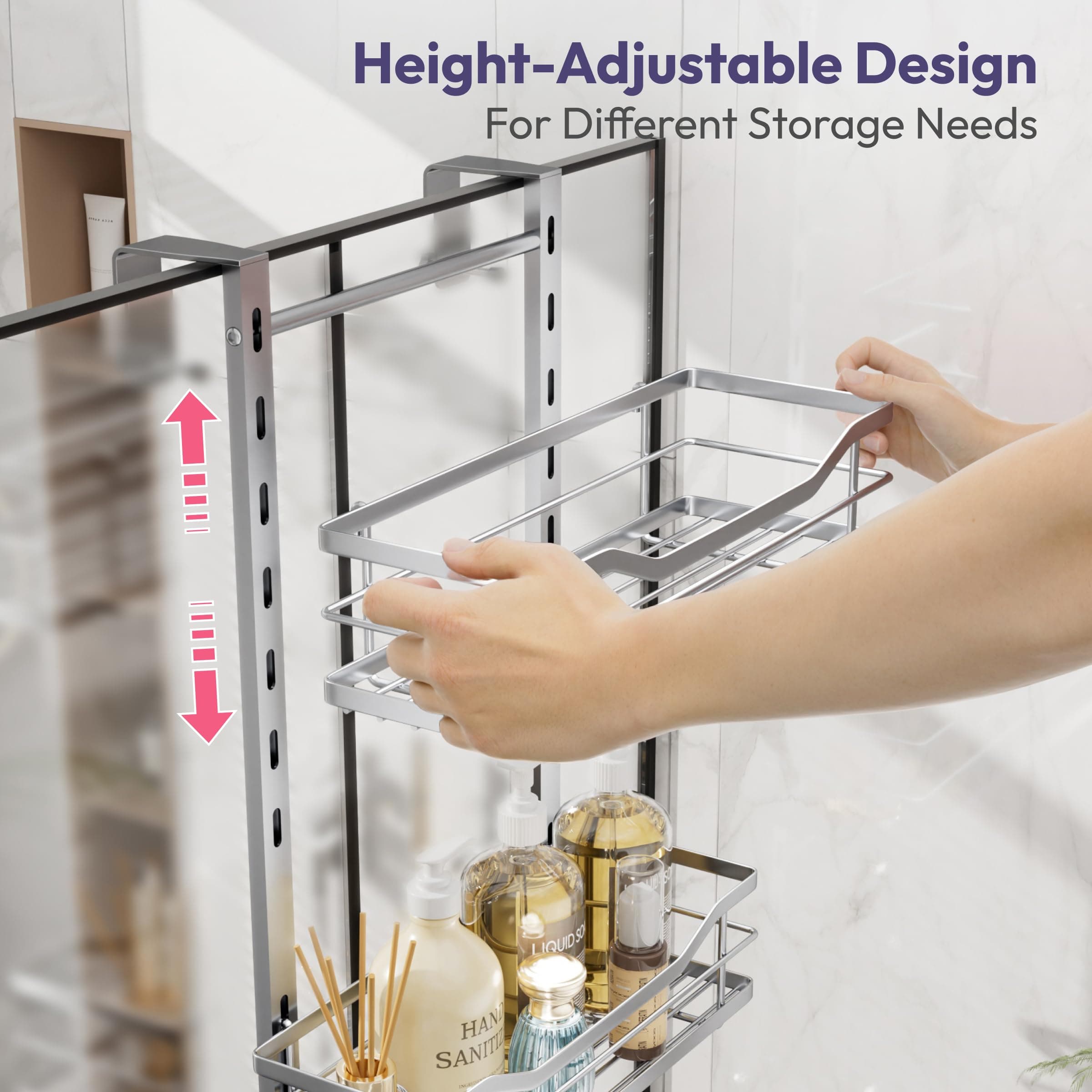 SWTYMIKI Over the Door Shower Caddy - 4 Tier Adjustable Shower Organizer Hanging - Thumbnail 3