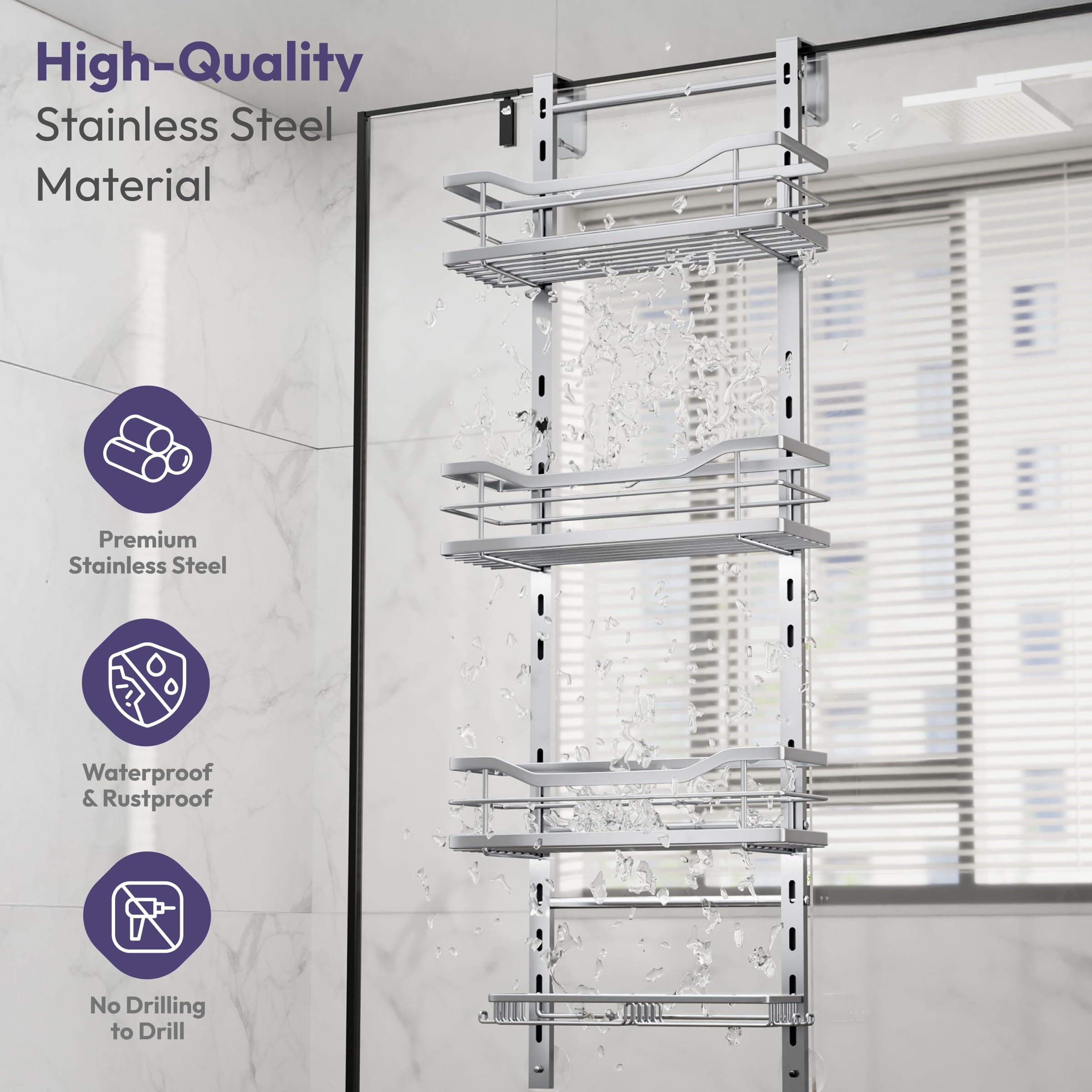 SWTYMIKI Over the Door Shower Caddy - 4 Tier Adjustable Shower Organizer Hanging - Thumbnail 6