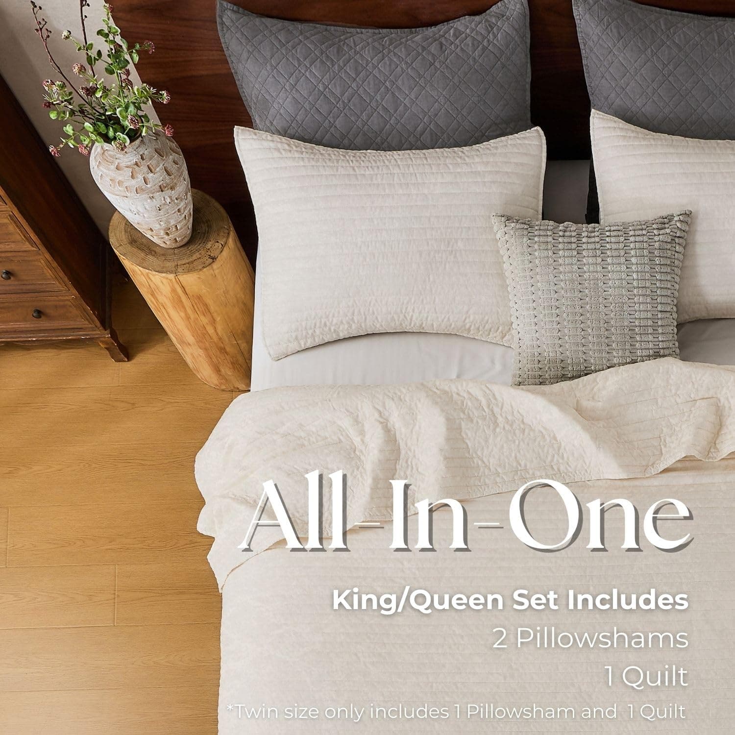 DOWN HOME Cali King Quilt Bedding Set with Shams, Vintage Washed Quilted Blanket - Thumbnail 8