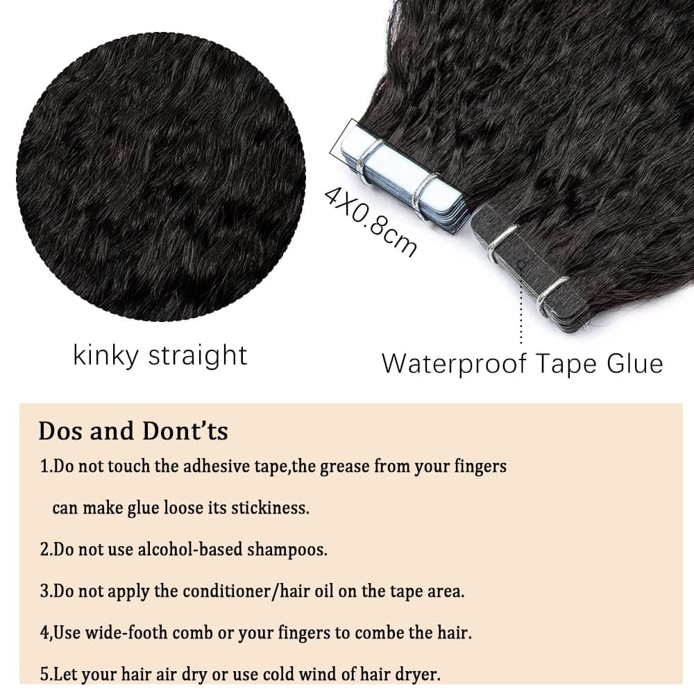 Invisible Hair Extension Tape 20in Human Hair Kinky Straight Double Sided Afro K - Thumbnail 4