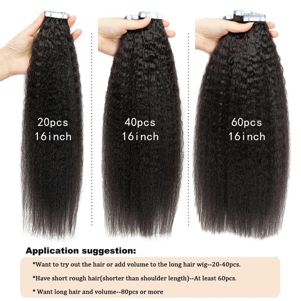 Invisible Hair Extension Tape 20in Human Hair Kinky Straight Double Sided Afro K - Thumbnail 5