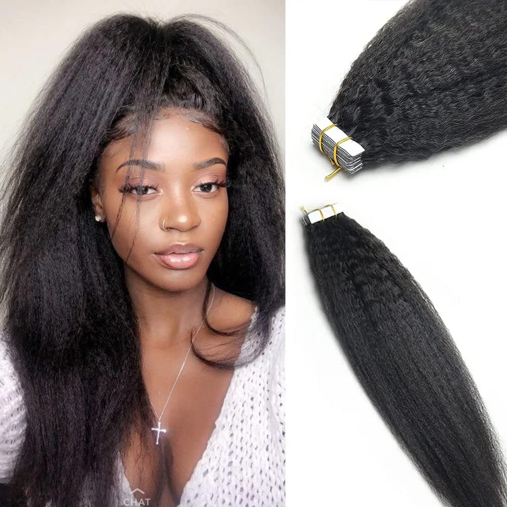 Invisible Hair Extension Tape 20in Human Hair Kinky Straight Double Sided Afro K - Thumbnail 7