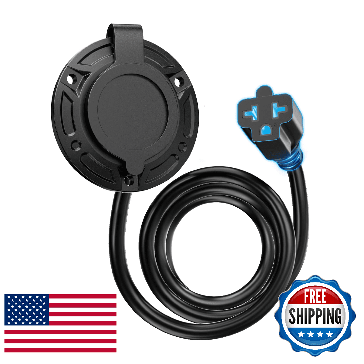 20A 125V AC Port Plug,12AWG Heavy-Duty RV Shore Power Inlet Plug with 5-in-1 T-B - Image 1