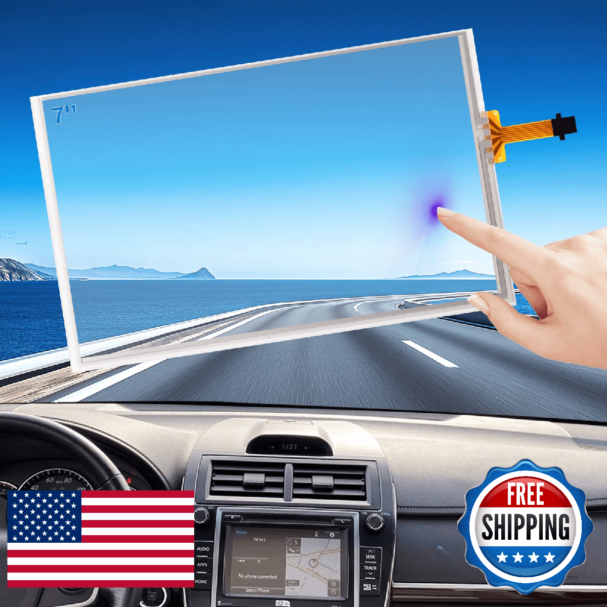 RESNAVSCREN 7" 12 Pin Touch Screen Digitizer Replacement for Toyota Camry 2014 R - Image 1