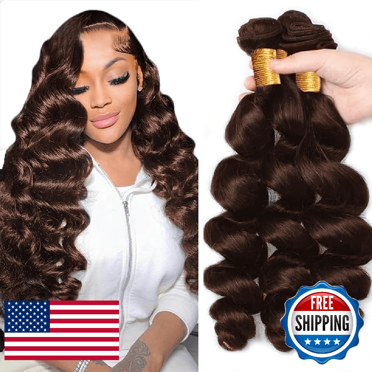 #4 Chocolate Bundles Human Hair Brown Loose Deep Wave Bundles 18 20 22 Inch Unpr - Image 1